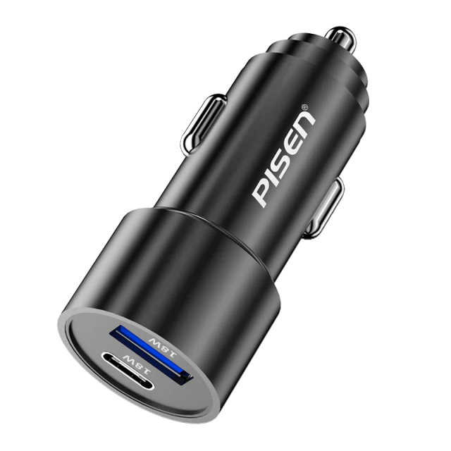 Pisen Car Charger Cigarette Adapter Dual Port 36W USB Type C & USB Type-A