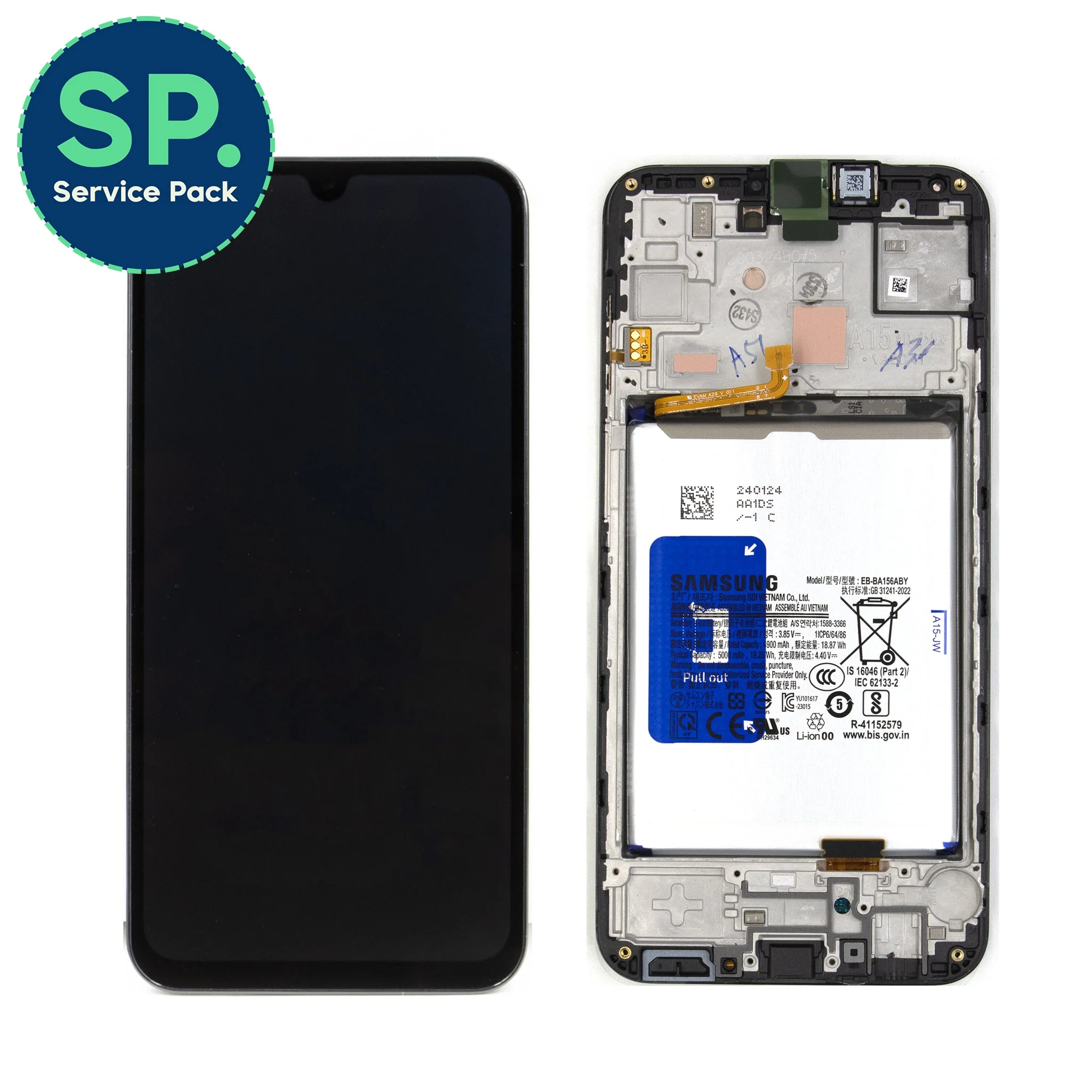 Samsung Galaxy A15 Replacement LCD Screen with Frame - Genuine (No Battery)